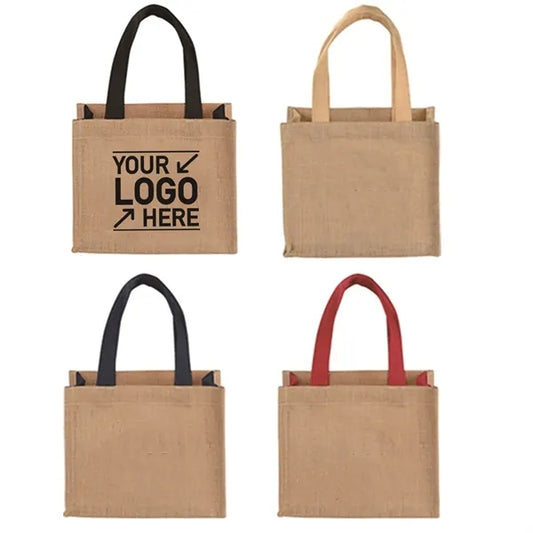 Two Tone Mini Jute Burlap Gift Tote Bags