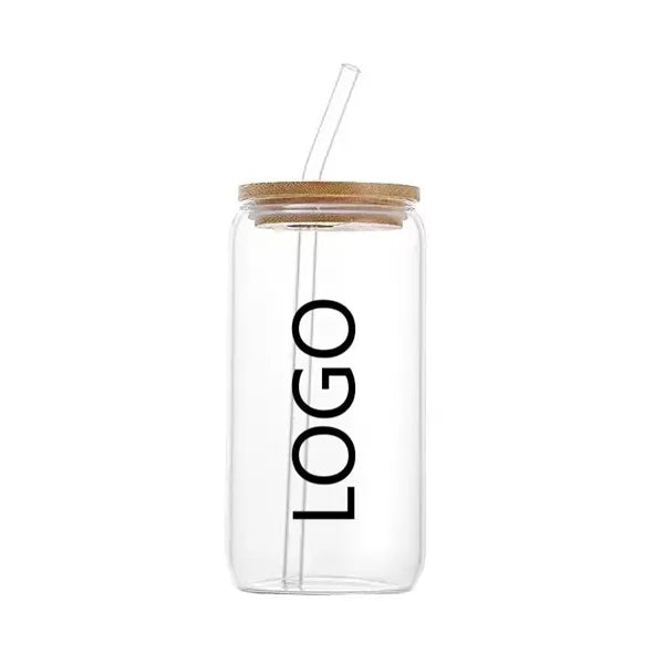16 0z. Full Color Can Glass With Bamboo Lid