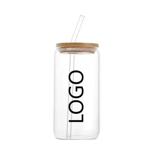 16 0z. Full Color Can Glass With Bamboo Lid