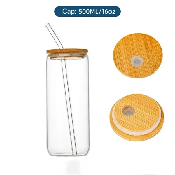 16 0z. Full Color Can Glass With Bamboo Lid