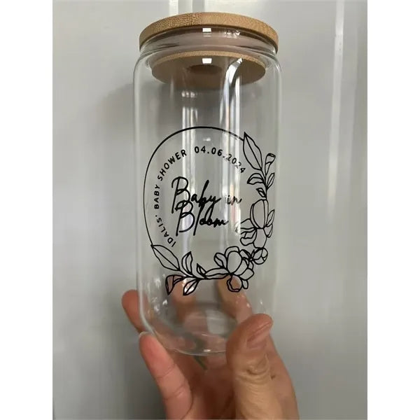 16 0z. Full Color Can Glass With Bamboo Lid