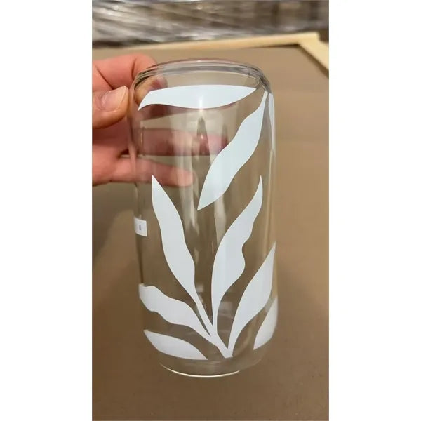 16 0z. Full Color Can Glass With Bamboo Lid