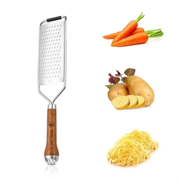 Heavy duty lemon zester cheese grater with wood handle
