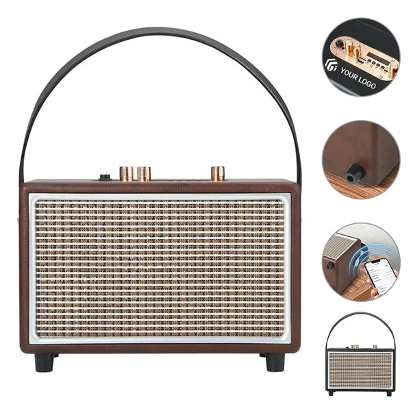 Outdoor portable high power stereo retro bluetooth speaker
