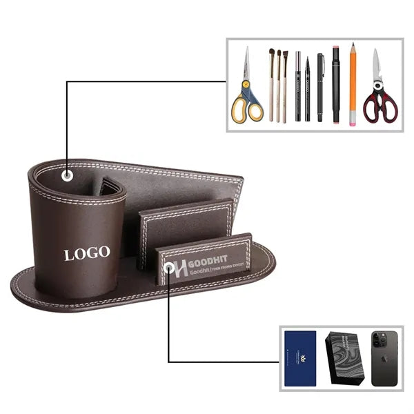PU Leather Stylish Pen Pencil Holders Stationary Storage Box