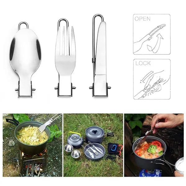 Foldable Utensil Set w/ Spoon Fork Knife & Pouch