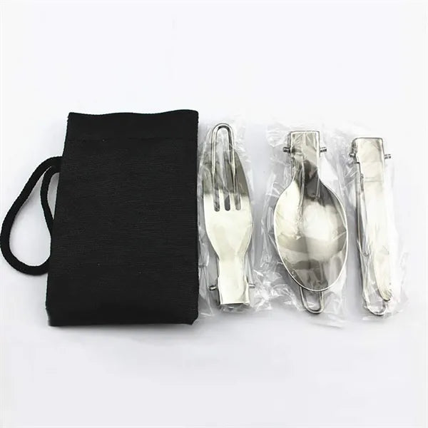 Foldable Utensil Set w/ Spoon Fork Knife & Pouch
