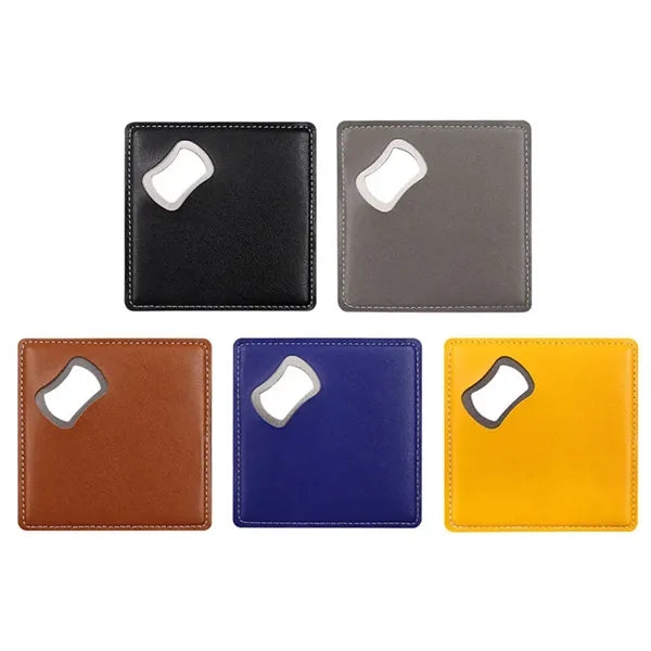 Square PU Leather Coaster with Bottle Opener