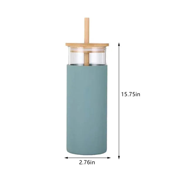 Bamboo lid beer iced coffee water bottle glass tumbler