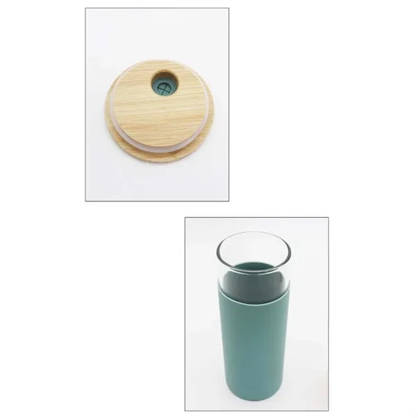 Bamboo lid beer iced coffee water bottle glass tumbler