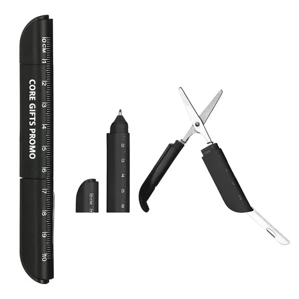 4-in-1 Multifuntional Ballpoint Pen with Scissors Knife Rule