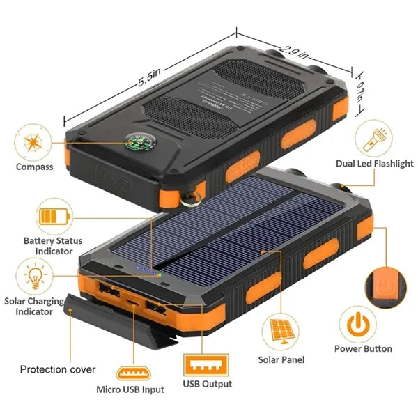Outdoor Waterproof Solar Power Bank with Compass