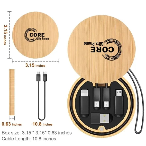 Round Bamboo Multi USB Charging Adapter Cable Kit