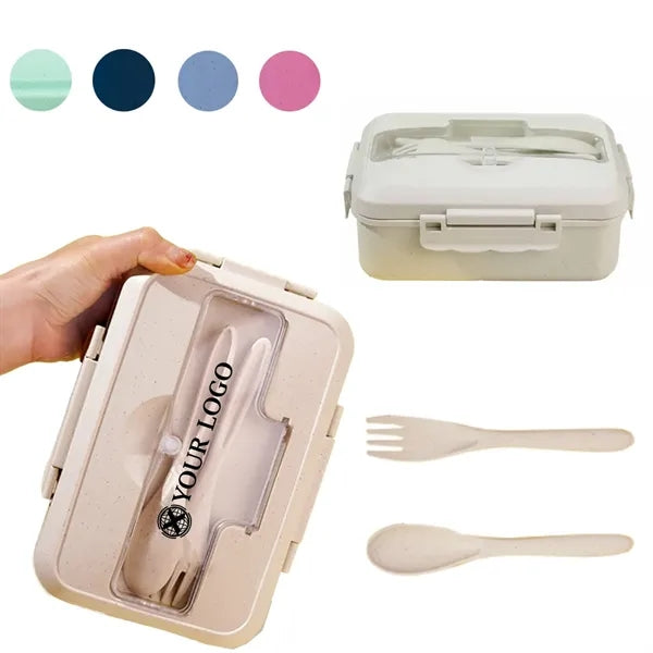 50MOQ Large Wheat Straw Lunch Box With Fork Spoon