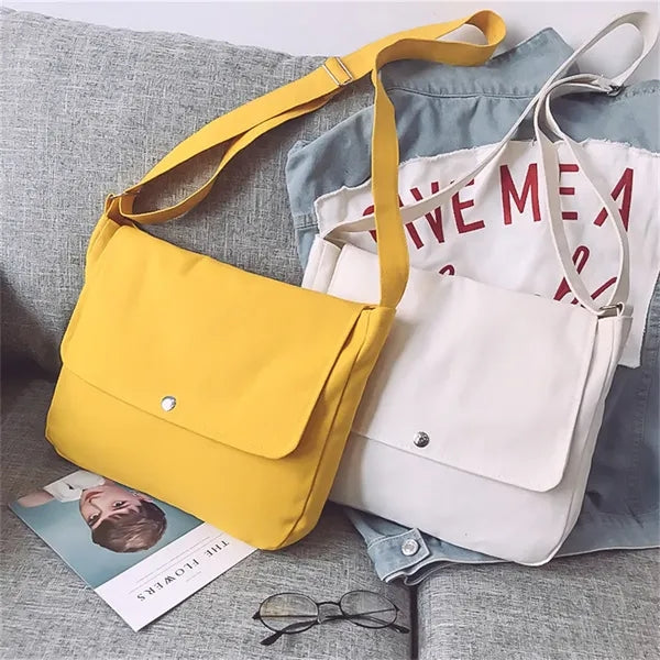 Yellow Canvas Shoulder Bag Hobo Crossbody Handbag