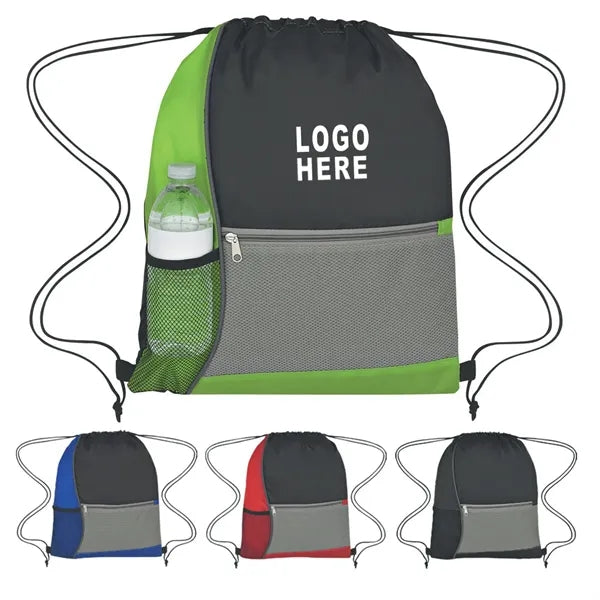 Tri-Colored Mesh Pocket Drawstring Backpack