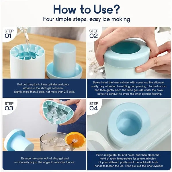 3D Decompress Cylinder Silicone Ice Cube Bucket Mold Cup