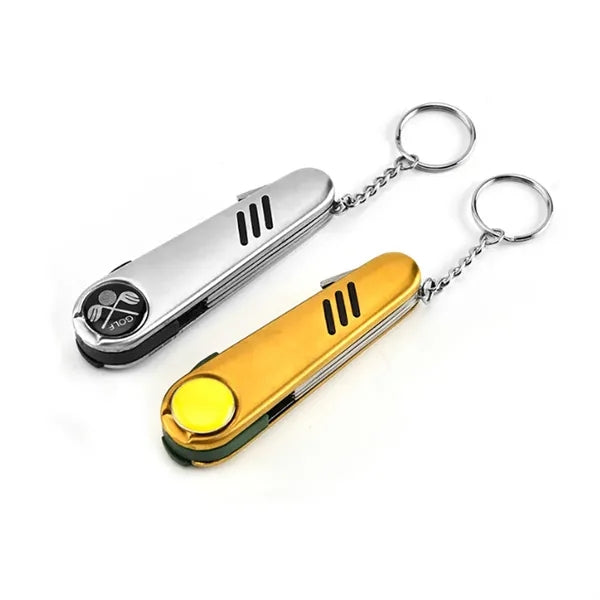 Multi-Function Golf Divot Tool with Knife & Brush