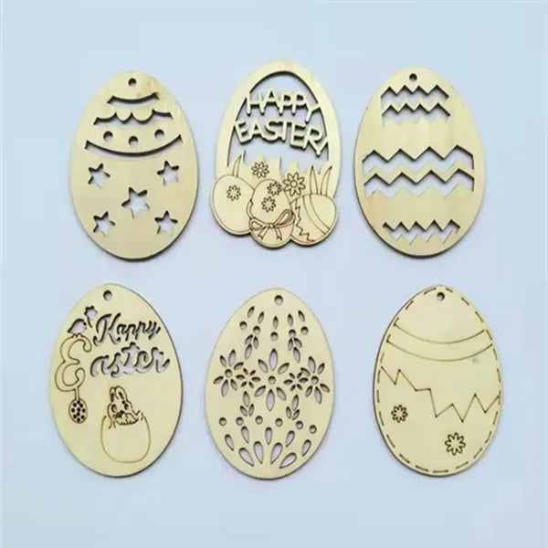 Laser-Cut Wooden Easter Ornaments w/ Twine for Hanging Decor
