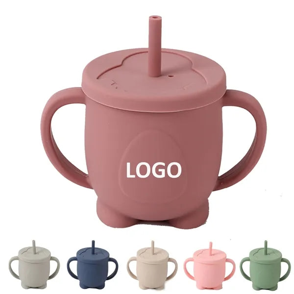 Baby Training Cup-Dual-Handle Silicone Cup With Lid