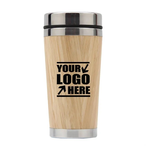 15 Oz Double Wall Stainless Steel Bamboo Travel Tumbler