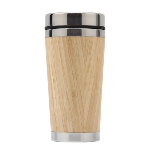 15 Oz Double Wall Stainless Steel Bamboo Travel Tumbler