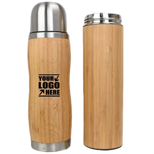 13 Oz Bamboo Stainless Steel Double Wall Water Bottle
