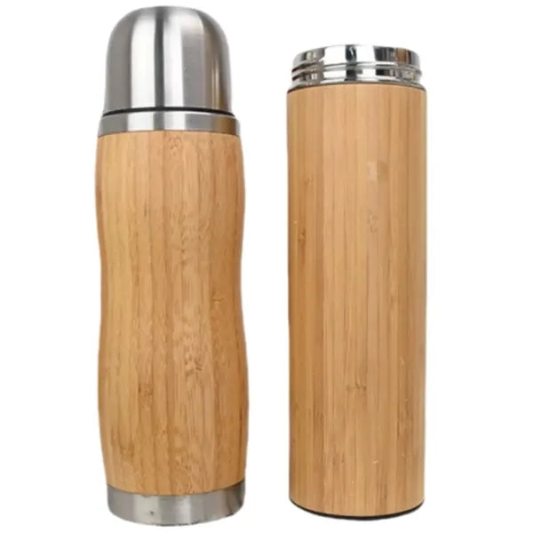 13 Oz Bamboo Stainless Steel Double Wall Water Bottle