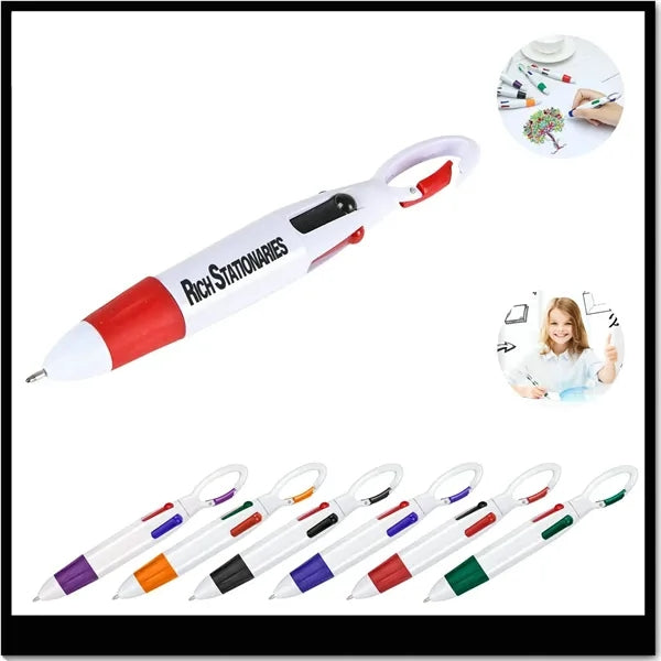 4-in-1 Multicolor Ballpoint Pen with Carabiner Clip