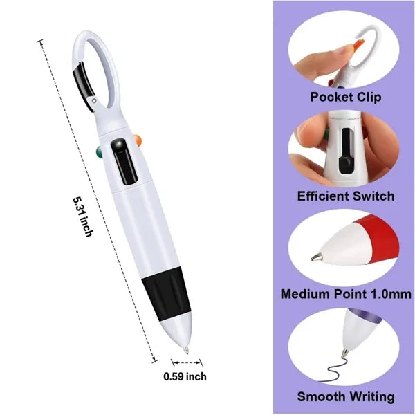 4-in-1 Multicolor Ballpoint Pen with Carabiner Clip