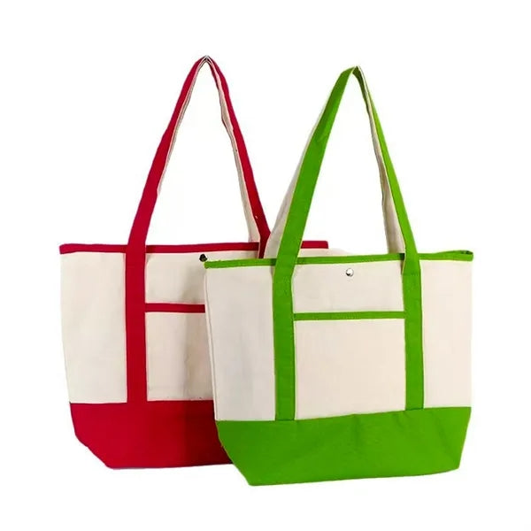 Canvas Tote Bag with an External Pocket