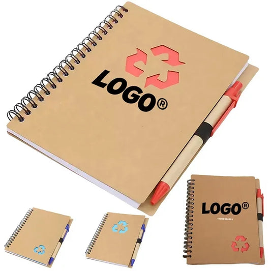Recycled Kraft Paper Notebook With Pen And Spiral Binding
