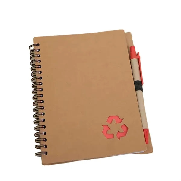 Recycled Kraft Paper Notebook With Pen And Spiral Binding