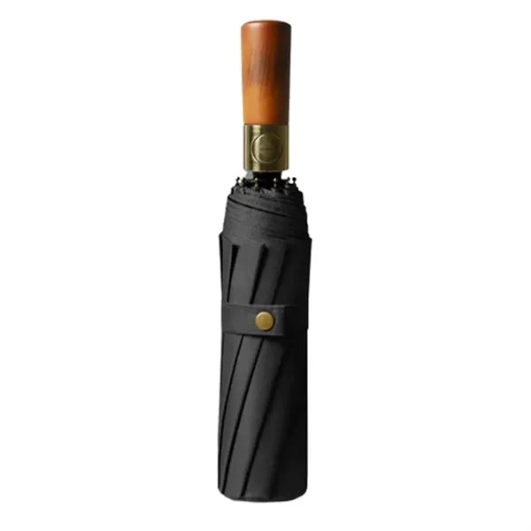 23-Inch Tri-Fold Automatic Umbrella With Original Wooden Han