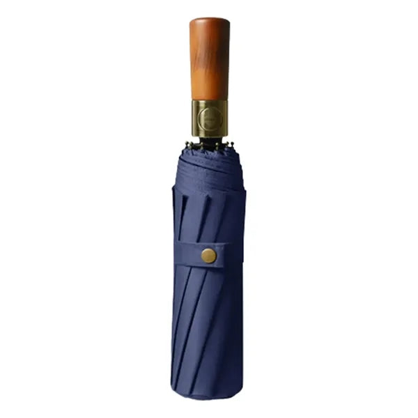 23-Inch Tri-Fold Automatic Umbrella With Original Wooden Han
