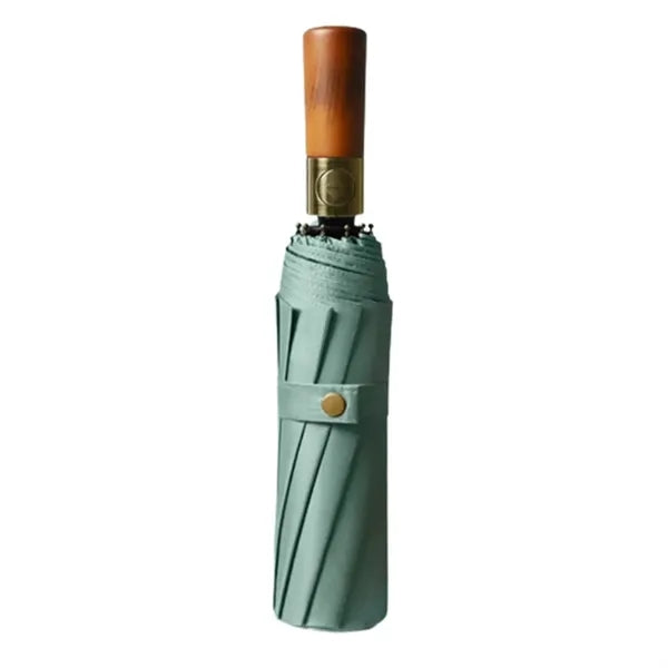 23-Inch Tri-Fold Automatic Umbrella With Original Wooden Han