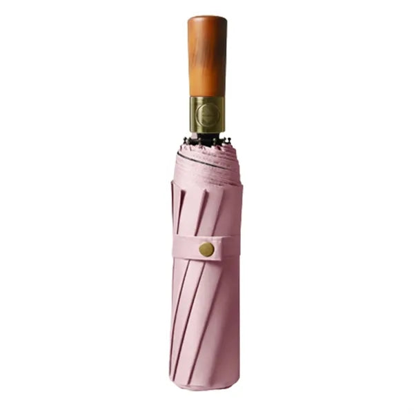23-Inch Tri-Fold Automatic Umbrella With Original Wooden Han