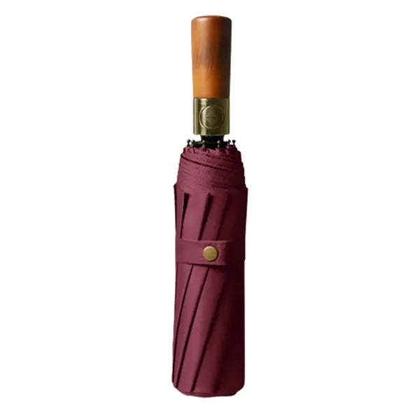 23-Inch Tri-Fold Automatic Umbrella With Original Wooden Han