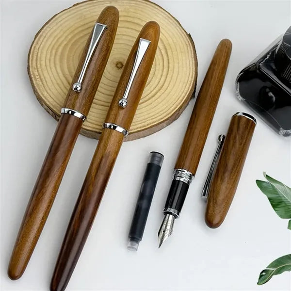 Wooden Fountain Pen w/ Metal Clip Custom Logo Executive Gift