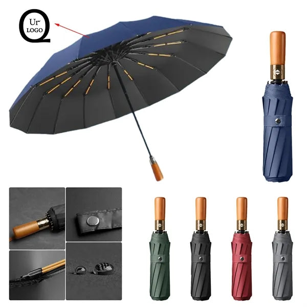 46 Inch Arc Foldable Umbrella with Wooden Handle