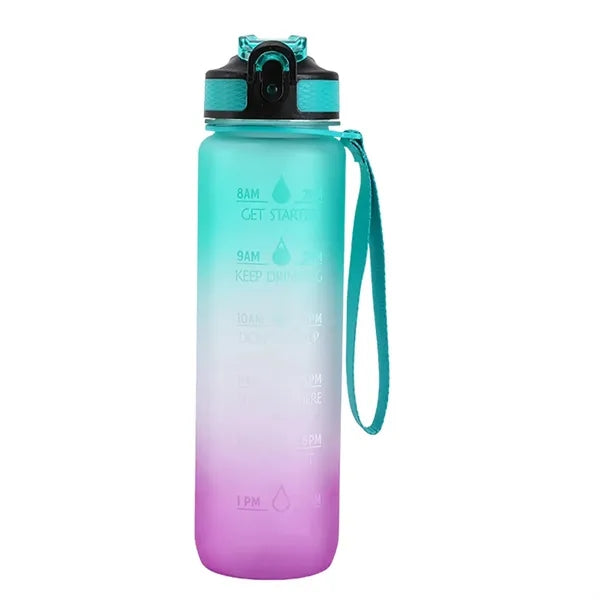 33.8Oz Plastic Time Mark Water Bottle W/ Lanyard