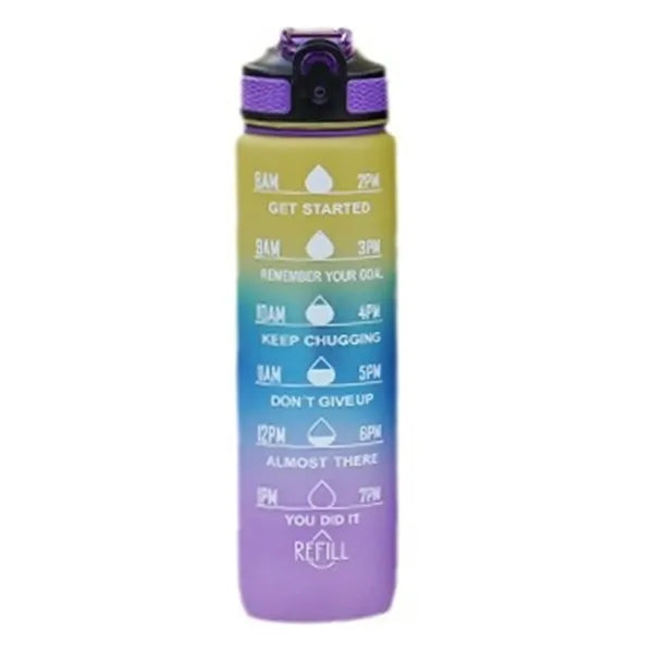 33.8Oz Plastic Time Mark Water Bottle W/ Lanyard