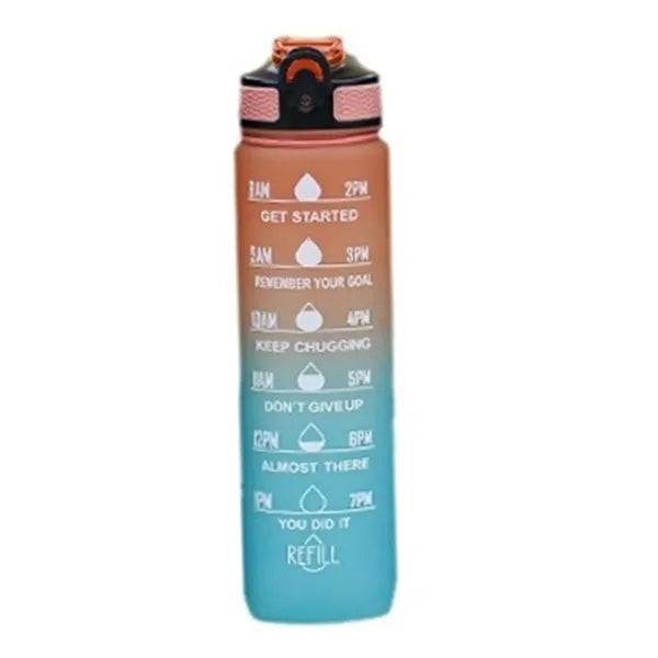 33.8Oz Plastic Time Mark Water Bottle W/ Lanyard