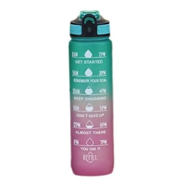 33.8Oz Plastic Time Mark Water Bottle W/ Lanyard