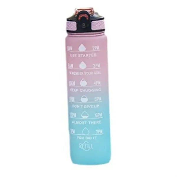 33.8Oz Plastic Time Mark Water Bottle W/ Lanyard