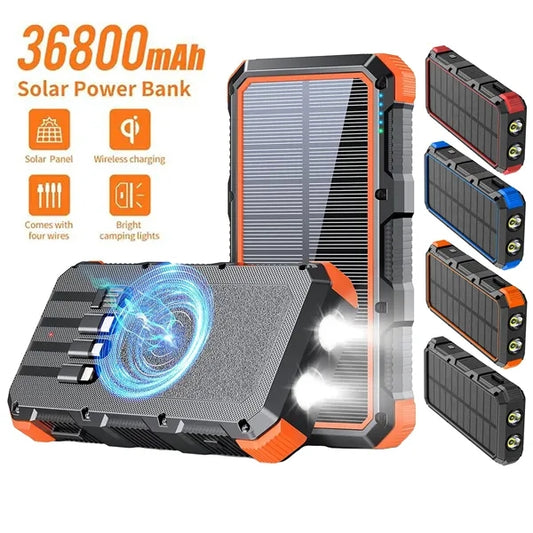 Solar Charger Power Bank Built-in 4 Cables 36800mAh