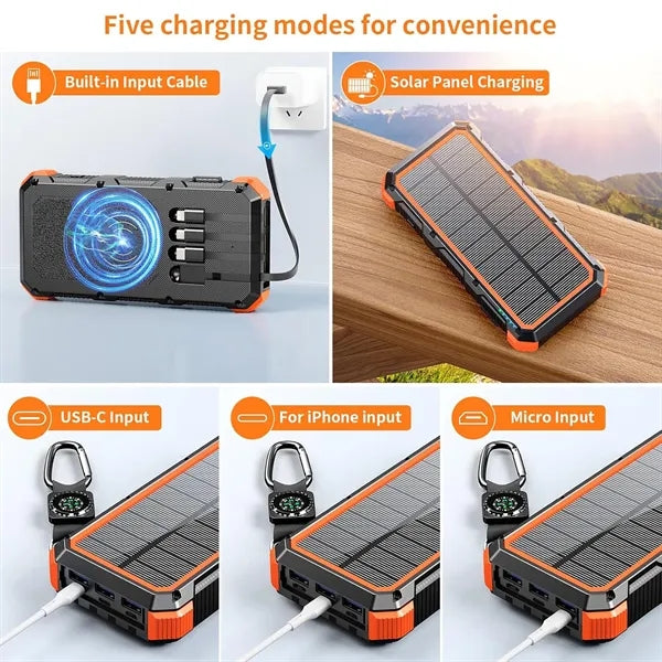 Solar Charger Power Bank Built-in 4 Cables 36800mAh