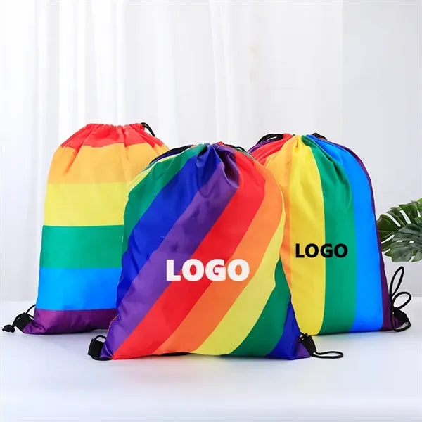 LGBT Pride Rainbow Polyester Drawstring String Bag