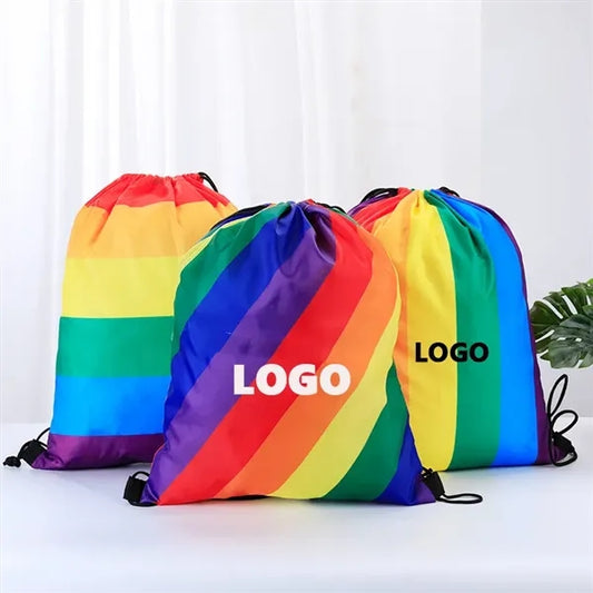 LGBT Pride Rainbow Polyester Drawstring String Bag
