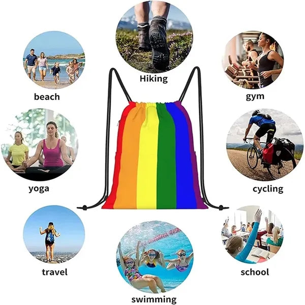 LGBT Pride Rainbow Polyester Drawstring String Bag